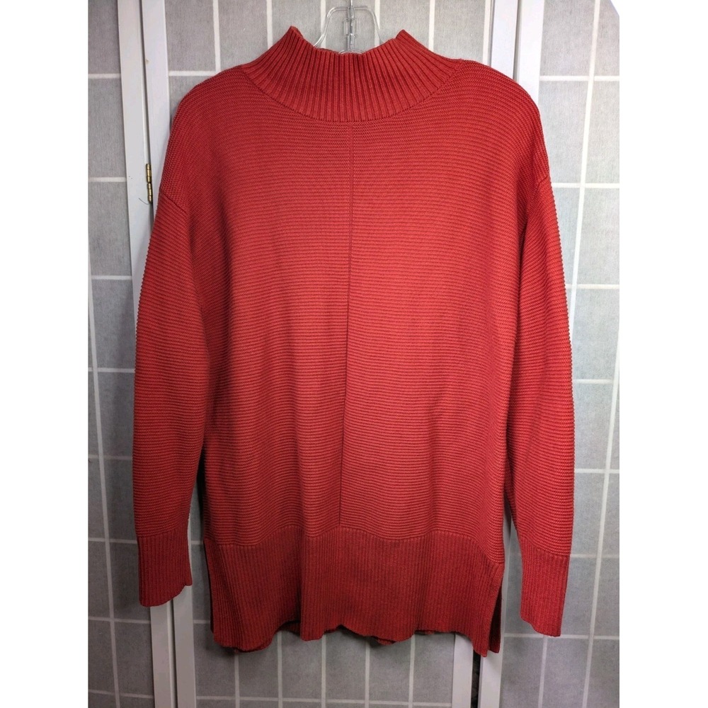 Talbots Women's Knit Turtleneck Top Large Sweater Red/Orange Cotton Blend Cozy